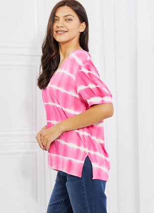 Yelete Full Size Oversized Fit V-Neck Striped Top - MimiStylez