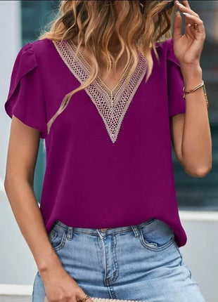 V-Neck Petal Sleeve Blouse - MimiStylez