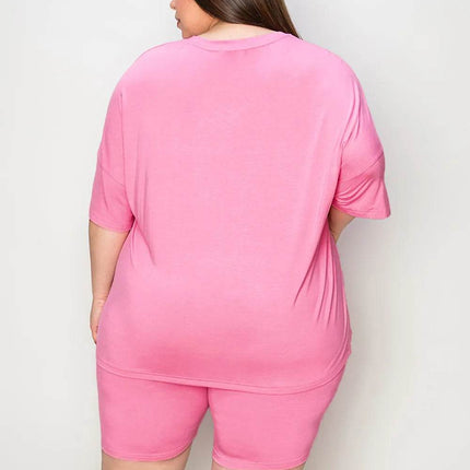 Neck Drop Shoulder T-Shirt and Shorts Set - MimiStylez