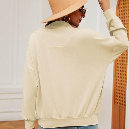 Half-Zip Dropped Shoulder Sweatshirt - MimiStylez