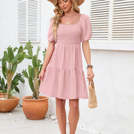Swiss Dot Smocked Square Neck Dress - MimiStylez