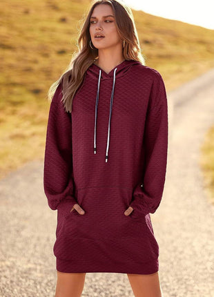 Textured Drawstring Tunic Hoodie - MimiStylez