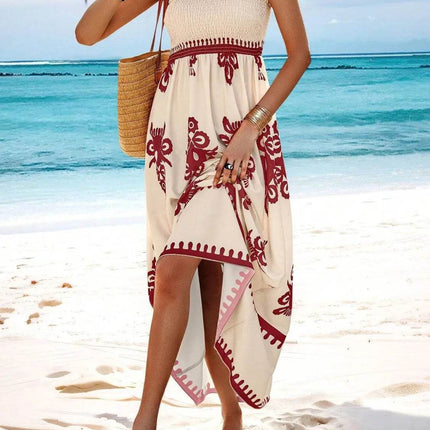 Smocked Printed Wide Strap Maxi Dress - MimiStylez