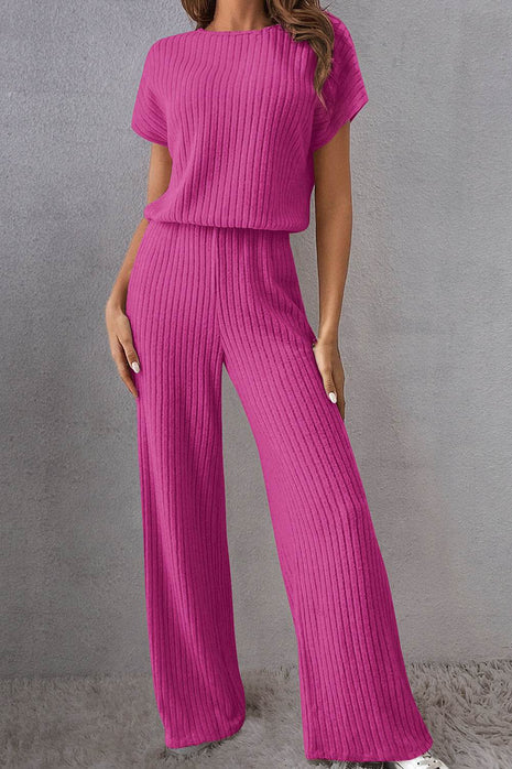 Round Neck Short Sleeve Jumpsuit - MimiStylez