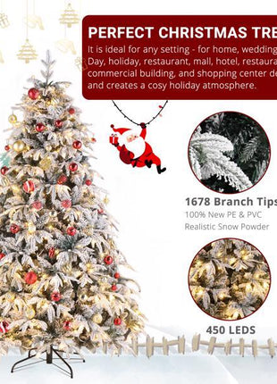 7ft Flocked Pre Lit Christmas Tree - Plush, 450 Lights, Warm Color 8 Mode, 1687 Branches