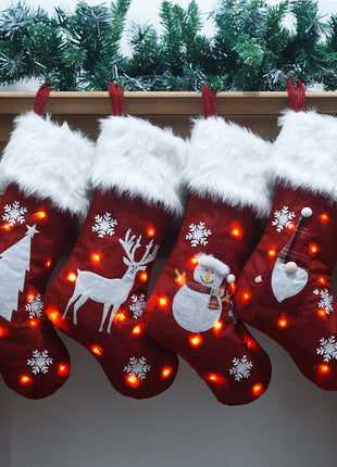 Christmas Ornament With Light Burlap Embroidery Sock Gift Bag