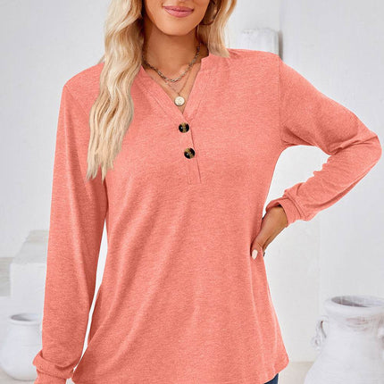 Notched Long Sleeve T-Shirt - MimiStylez