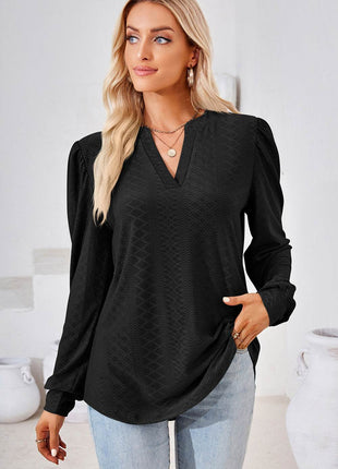 Notched Long Sleeve T-Shirt - MimiStylez