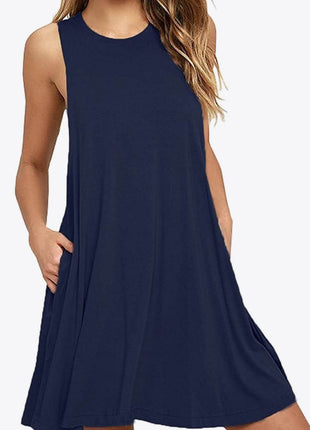 Full Size Round Neck Sleeveless Dress with Pockets - MimiStylez