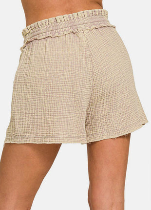 Zenana Washed Frayed Hem Drawstring Shorts - MimiStylez