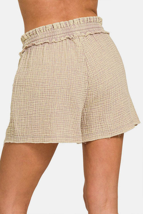 Zenana Washed Frayed Hem Drawstring Shorts - MimiStylez