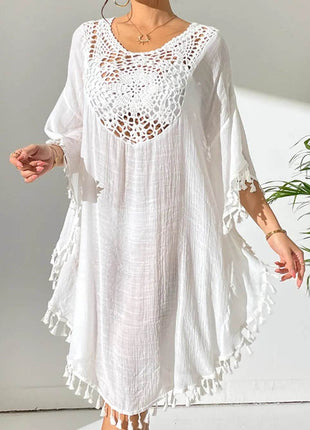 Tassel Cutout Scoop Neck Cover-Up Dress - MimiStylez