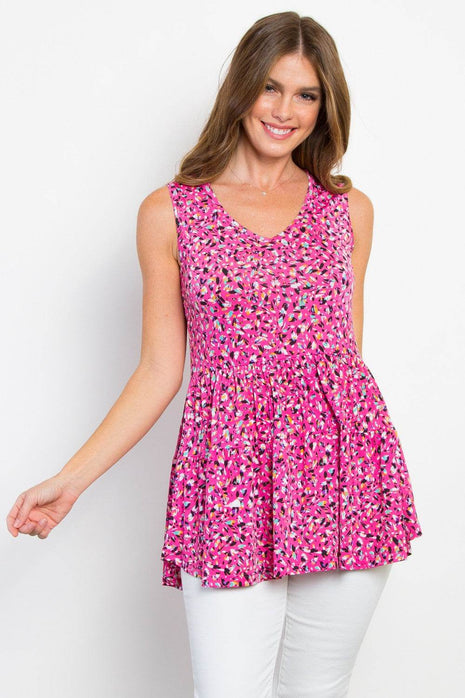 Be Stage Full Size Printed Tiered Sleeveless Top - MimiStylez