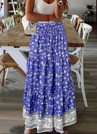 Full Size Tiered Printed Elastic Waist Skirt - MimiStylez