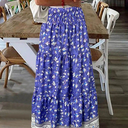 Full Size Tiered Printed Elastic Waist Skirt - MimiStylez