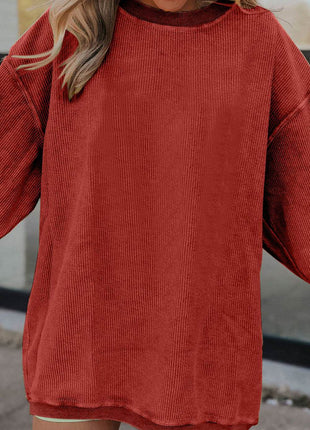 Ribbed Round Neck Drop Shoulder Sweatshirt - MimiStylez