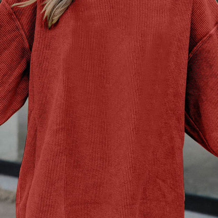 Ribbed Round Neck Drop Shoulder Sweatshirt - MimiStylez