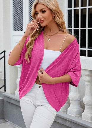 Eyelet Open Front Half Sleeve Cardigan - MimiStylez