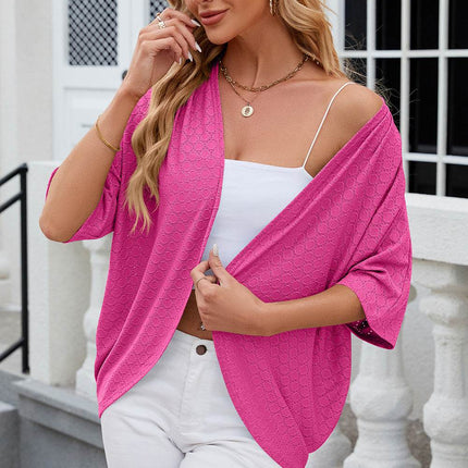 Eyelet Open Front Half Sleeve Cardigan - MimiStylez