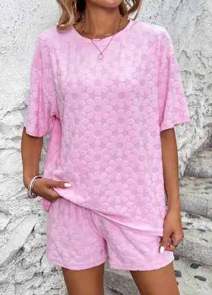 Flower Round Neck Top and Shorts Lounge Set - MimiStylez