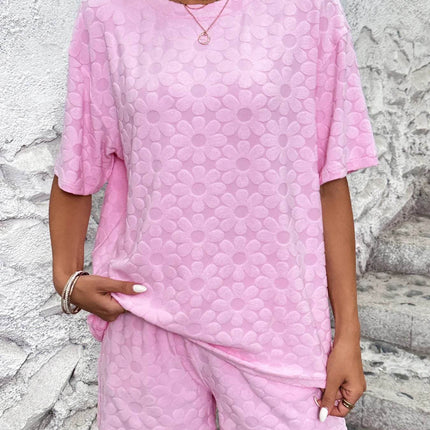 Flower Round Neck Top and Shorts Lounge Set - MimiStylez