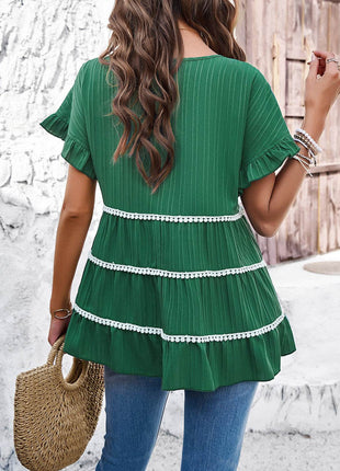 Round Neck Flounce Sleeve Blouse - MimiStylez