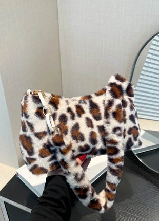 Leopard Fluff Shoulder Bag - MimiStylez