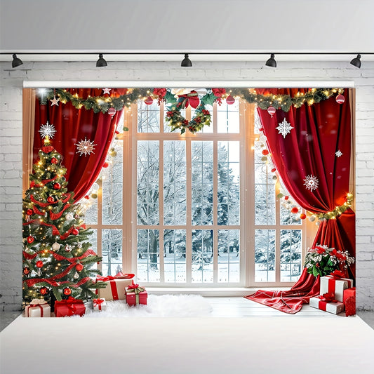 Christmas Holiday Backdrop Banner - Polyester Winter Snow Scene for Photography, Multipurpose Xmas Tree and Decorations Party Background, No Electricity Required, Seasonal Fall and Winter Decor - 1PC