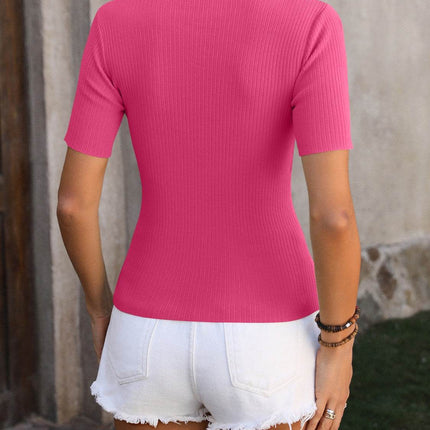 Square Neck Short Sleeve Sweater - MimiStylez