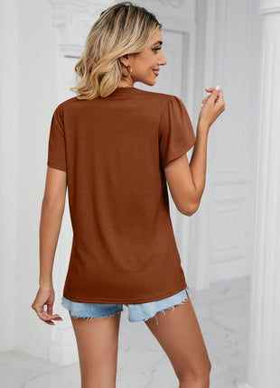 Contrast Trim Petal Sleeve V-Neck Top - MimiStylez