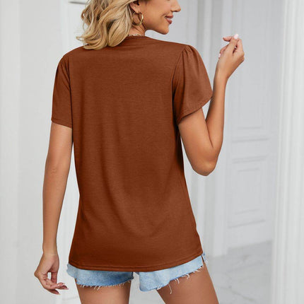 Contrast Trim Petal Sleeve V-Neck Top - MimiStylez