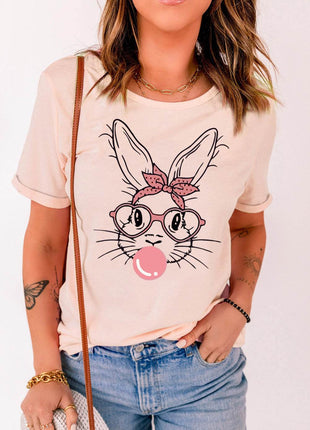 Rabbit Graphic Round Neck Short Sleeve T-Shirt - MimiStylez