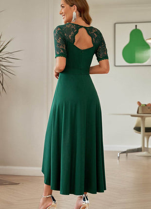 Lace Cutout V-Neck Short Sleeve Dress - MimiStylez