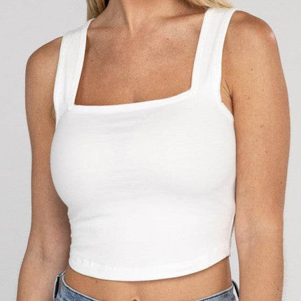 Cotton Square Neck Cropped Cami Top - MimiStylez