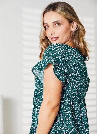 Double Take Short Flounce Sleeve Tiered Dress - MimiStylez