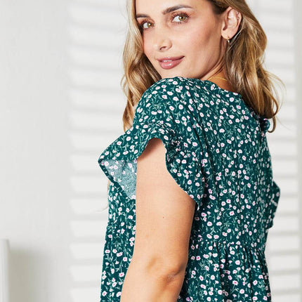 Double Take Short Flounce Sleeve Tiered Dress - MimiStylez