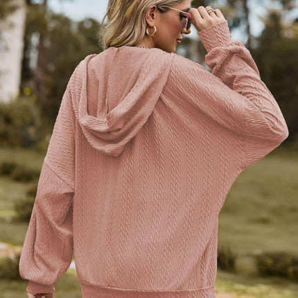 Cable-Knit Long Sleeve Hooded Jacket - MimiStylez