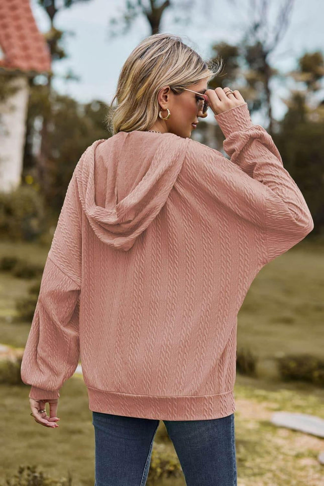Cable-Knit Long Sleeve Hooded Jacket - MimiStylez