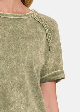 Zenana Heathered Round Neck Short Sleeve Blouse - MimiStylez