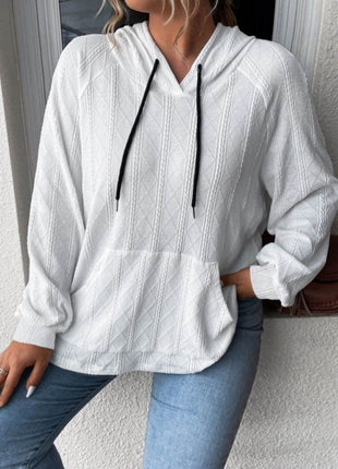 Textured Drawstring Kangaroo Pocket Hoodie - MimiStylez