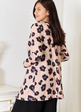 Double Take Printed Button Front Longline Cardigan - MimiStylez