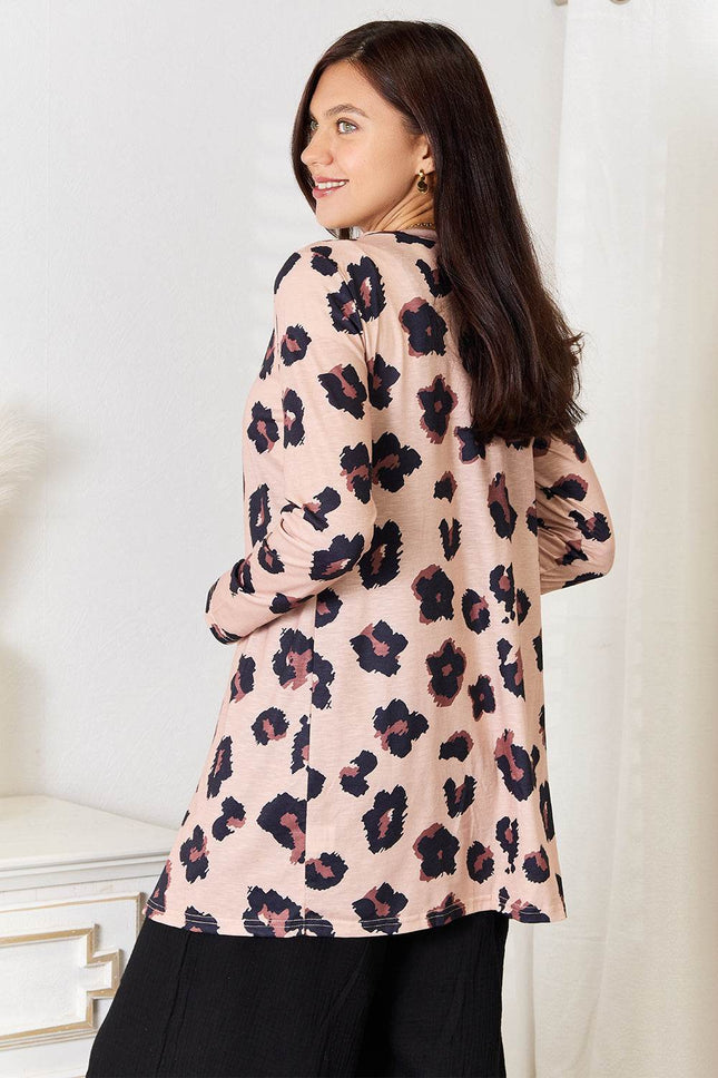 Double Take Printed Button Front Longline Cardigan - MimiStylez