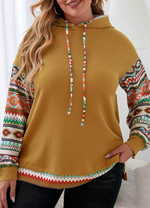 Plus Size Waffle-Knit Geometric Dropped Shoulder Hoodie - MimiStylez