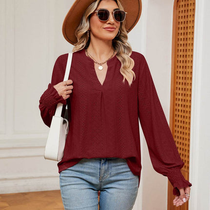 Notched Neck Flounce Sleeve Blouse - MimiStylez