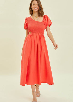 HEYSON Smocked Cutout Midi Dress - MimiStylez