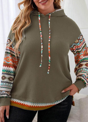 Plus Size Waffle-Knit Geometric Dropped Shoulder Hoodie - MimiStylez