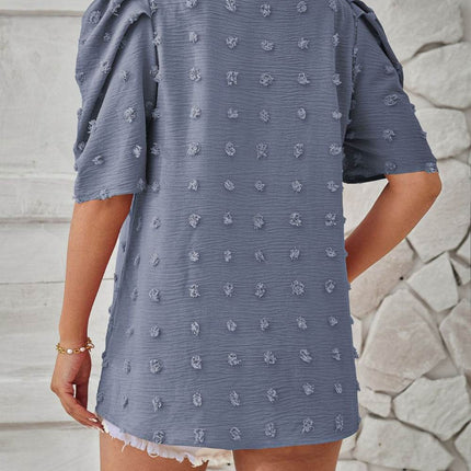 Swiss Dot Round Neck Short Sleeve Blouse - MimiStylez