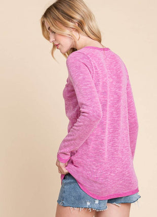 Reborn J Contrast Trim Half Button Long Sleeve T-Shirt - MimiStylez