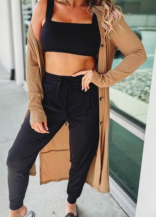 Button Up High-Low Long Sleeve Slit Cardigan - MimiStylez