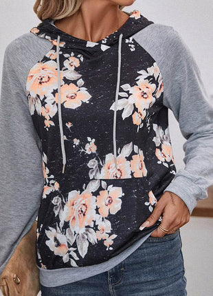 Printed Raglan Sleeve Hoodie - MimiStylez